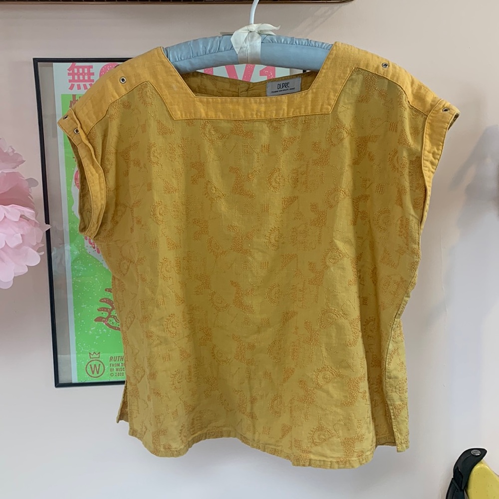 Vintage Embroidered Button-Back Yellow Blouse